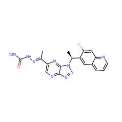 C/C(=N\NC(N)=O)c1cnc2nnn([C@@H](C)c3cc4cccnc4cc3F)c2n1 ZINC000096169177