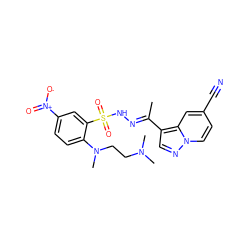 C/C(=N\NS(=O)(=O)c1cc([N+](=O)[O-])ccc1N(C)CCN(C)C)c1cnn2ccc(C#N)cc12 ZINC000138923546