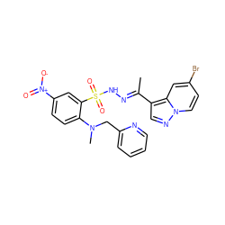 C/C(=N\NS(=O)(=O)c1cc([N+](=O)[O-])ccc1N(C)Cc1ccccn1)c1cnn2ccc(Br)cc12 ZINC000139069334