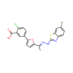 C/C(=N\Nc1nc2ccc(Br)cc2s1)c1ccc(-c2ccc(Cl)c(C(=O)O)c2)o1 ZINC000096272582