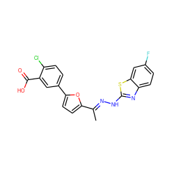 C/C(=N\Nc1nc2ccc(F)cc2s1)c1ccc(-c2ccc(Cl)c(C(=O)O)c2)o1 ZINC000096272587