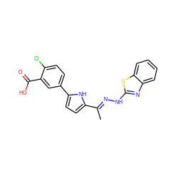 C/C(=N\Nc1nc2ccccc2s1)c1ccc(-c2ccc(Cl)c(C(=O)O)c2)[nH]1 ZINC000096272593