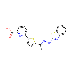 C/C(=N\Nc1nc2ccccc2s1)c1ccc(-c2cccc(C(=O)O)n2)s1 ZINC000096272561