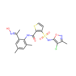 C/C(=N\O)c1cc(C)cc(C)c1NC(=O)c1sccc1S(=O)(=O)Nc1onc(C)c1Cl ZINC000013560328