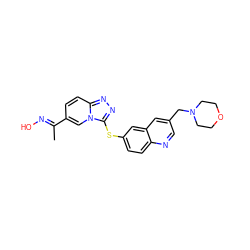 C/C(=N\O)c1ccc2nnc(Sc3ccc4ncc(CN5CCOCC5)cc4c3)n2c1 ZINC000218803806