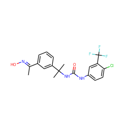 C/C(=N\O)c1cccc(C(C)(C)NC(=O)Nc2ccc(Cl)c(C(F)(F)F)c2)c1 ZINC000095576894