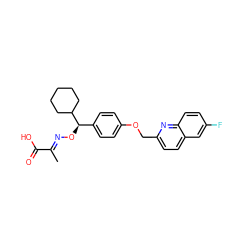 C/C(=N\O[C@H](c1ccc(OCc2ccc3cc(F)ccc3n2)cc1)C1CCCCC1)C(=O)O ZINC000013557809