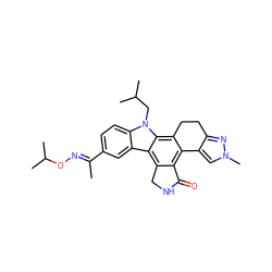 C/C(=N\OC(C)C)c1ccc2c(c1)c1c3c(c4c(c1n2CC(C)C)CCc1nn(C)cc1-4)C(=O)NC3 ZINC000029041281