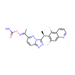 C/C(=N\OC(N)=O)c1ccc2nnc([C@@H](C)c3c(F)cc4ncccc4c3F)n2n1 ZINC000096170384