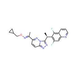 C/C(=N\OCC1CC1)c1ccc2nnc([C@@H](C)c3c(F)cc4ncccc4c3F)n2n1 ZINC000096170382