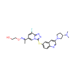 C/C(=N\OCCO)c1cc(F)c2nnc(Sc3ccc4ncc(N5CC[C@H](N(C)C)C5)cc4c3)n2c1 ZINC000143138352