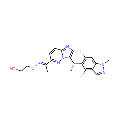 C/C(=N\OCCO)c1ccc2ncc([C@@H](C)c3c(F)cc4c(cnn4C)c3F)n2n1 ZINC000068248543