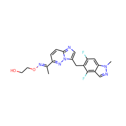 C/C(=N\OCCO)c1ccc2ncc(Cc3c(F)cc4c(cnn4C)c3F)n2n1 ZINC000096170359