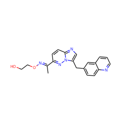 C/C(=N\OCCO)c1ccc2ncc(Cc3ccc4ncccc4c3)n2n1 ZINC000096170307