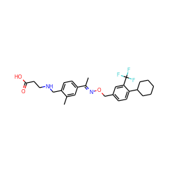 C/C(=N\OCc1ccc(C2CCCCC2)c(C(F)(F)F)c1)c1ccc(CNCCC(=O)O)c(C)c1 ZINC000095587503