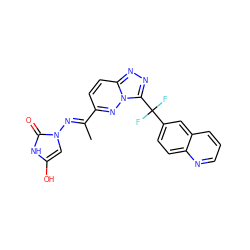 C/C(=N\n1cc(O)[nH]c1=O)c1ccc2nnc(C(F)(F)c3ccc4ncccc4c3)n2n1 ZINC000169694207