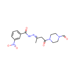 C/C(CC(=O)N1CCN(C=O)CC1)=N\NC(=O)c1cccc([N+](=O)[O-])c1 ZINC000004697785