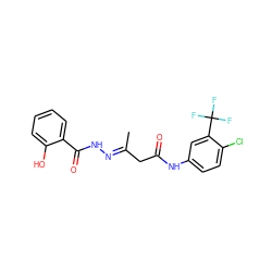 C/C(CC(=O)Nc1ccc(Cl)c(C(F)(F)F)c1)=N\NC(=O)c1ccccc1O ZINC000013151654