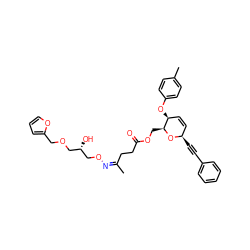 C/C(CCC(=O)OC[C@@H]1O[C@H](C#Cc2ccccc2)C=C[C@@H]1Oc1ccc(C)cc1)=N/OC[C@@H](O)COCc1ccco1 ZINC000008035646