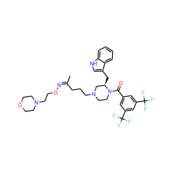 C/C(CCCN1CCN(C(=O)c2cc(C(F)(F)F)cc(C(F)(F)F)c2)[C@H](Cc2c[nH]c3ccccc23)C1)=N/OCCN1CCOCC1 ZINC000028570537