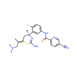 C/C(CN(C)C)=C1\C[C@@](C)(c2cc(NC(=O)c3ccc(C#N)cn3)ccc2F)N=C(N)S1 ZINC000147087235