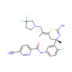 C/C(CN1CCC(F)(F)C1)=C1\C[C@@](C)(c2cc(NC(=O)c3ccc(C#N)cn3)ccc2F)N=C(N)S1 ZINC000147086635