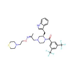 C/C(CN1CCN(C(=O)c2cc(C(F)(F)F)cc(C(F)(F)F)c2)[C@H](Cc2c[nH]c3ccccc23)C1)=N/OCCN1CCSCC1 ZINC000028570619