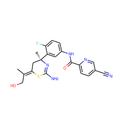 C/C(CO)=C1\C[C@@](C)(c2cc(NC(=O)c3ccc(C#N)cn3)ccc2F)N=C(N)S1 ZINC000147111040