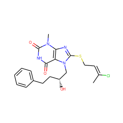 C/C(Cl)=C\CSc1nc2c(c(=O)[nH]c(=O)n2C)n1C[C@H](O)CCc1ccccc1 ZINC000040394158