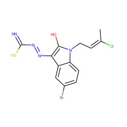 C/C(Cl)=C\Cn1c(O)c(/N=N/C(=N)S)c2cc(Br)ccc21 ZINC000013570796