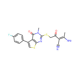 C/C(N)=C(/C#N)C(=O)CSc1nc2scc(-c3ccc(F)cc3)c2c(=O)n1C ZINC000005264315