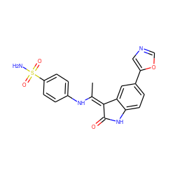 C/C(Nc1ccc(S(N)(=O)=O)cc1)=C1/C(=O)Nc2ccc(-c3cnco3)cc21 ZINC000013470430