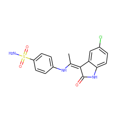 C/C(Nc1ccc(S(N)(=O)=O)cc1)=C1/C(=O)Nc2ccc(Cl)cc21 ZINC000013470428