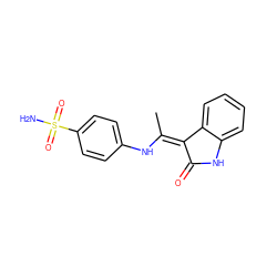 C/C(Nc1ccc(S(N)(=O)=O)cc1)=C1/C(=O)Nc2ccccc21 ZINC000013470426