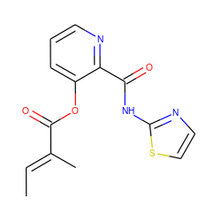 C/C=C(\C)C(=O)Oc1cccnc1C(=O)Nc1nccs1 ZINC000013521917