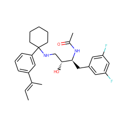 C/C=C(\C)c1cccc(C2(NC[C@@H](O)[C@H](Cc3cc(F)cc(F)c3)NC(C)=O)CCCCC2)c1 ZINC000058534851