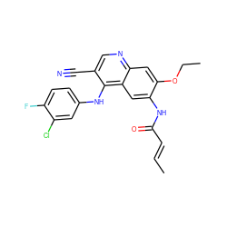 C/C=C/C(=O)Nc1cc2c(Nc3ccc(F)c(Cl)c3)c(C#N)cnc2cc1OCC ZINC000013492823