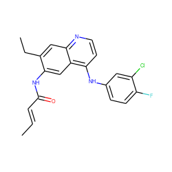 C/C=C/C(=O)Nc1cc2c(Nc3ccc(F)c(Cl)c3)ccnc2cc1CC ZINC000040422913