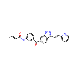 C/C=C/C(=O)Nc1cccc(C(=O)c2ccc3c(/C=C/c4ccccn4)n[nH]c3c2)c1 ZINC000003927813