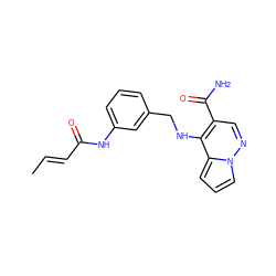 C/C=C/C(=O)Nc1cccc(CNc2c(C(N)=O)cnn3cccc23)c1 ZINC001772602272