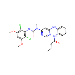 C/C=C/C(=O)Nc1ccccc1Nc1cc(N(C)C(=O)Nc2c(Cl)c(OC)cc(OC)c2Cl)ncn1 ZINC001772608716