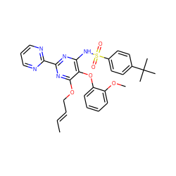 C/C=C/COc1nc(-c2ncccn2)nc(NS(=O)(=O)c2ccc(C(C)(C)C)cc2)c1Oc1ccccc1OC ZINC000028014928