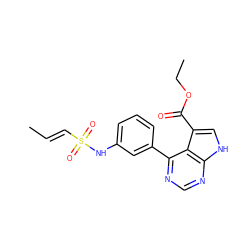 C/C=C/S(=O)(=O)Nc1cccc(-c2ncnc3[nH]cc(C(=O)OCC)c23)c1 ZINC000218987421