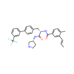 C/C=C/c1cc(C(=O)N[C@@H](Cc2ccc(-c3cccc(C(F)(F)F)c3)cc2)C(=O)N[C@@H]2CCNC2)ccc1C ZINC000299831292