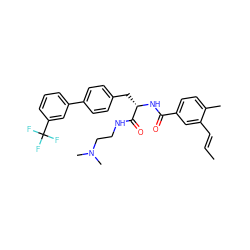 C/C=C/c1cc(C(=O)N[C@@H](Cc2ccc(-c3cccc(C(F)(F)F)c3)cc2)C(=O)NCCN(C)C)ccc1C ZINC000299841196