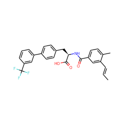 C/C=C/c1cc(C(=O)N[C@H](Cc2ccc(-c3cccc(C(F)(F)F)c3)cc2)C(=O)O)ccc1C ZINC000299841025