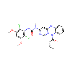 C/C=C\C(=O)Nc1ccccc1Nc1cc(N(C)C(=O)Nc2c(Cl)c(OC)cc(OC)c2Cl)ncn1 ZINC001772628290