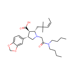 C/C=C\C(C)(C)C[C@H]1[C@H](C(=O)O)[C@@H](c2ccc3c(c2)OCO3)CN1CC(=O)N(CCCC)CCCC ZINC000026981806