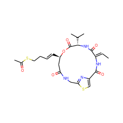 C/C=C1\NC(=O)c2csc(n2)CNC(=O)C[C@@H](/C=C/CCSC(C)=O)OC(=O)[C@H](C(C)C)NC1=O ZINC000150093628