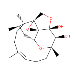 C/C1=C\CC[C@]2(C)O[C@@H]3C[C@@H](C)[C@](C)(CC1)[C@]14CO[C@](O)([C@H]2O)[C@]31O4 ZINC000028477115